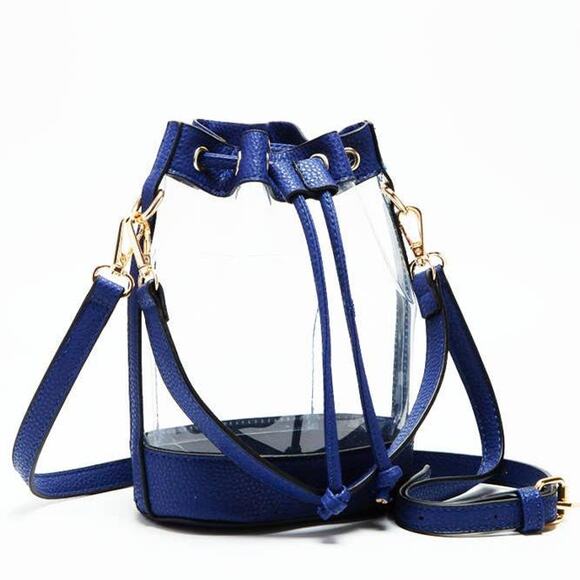 Clear Crossbody Stadium Bucket Bag Royal Blue - Picture 1 of 11